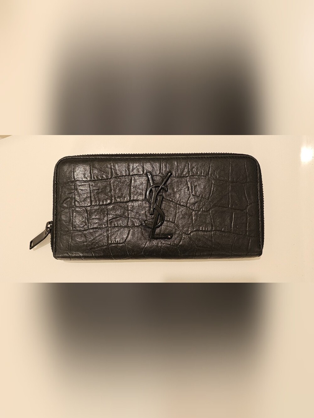 YSL Croc Embossed Zip Wallet